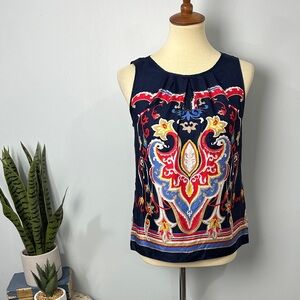 Talbots Navy and Red Silk Top Size 4 Petite